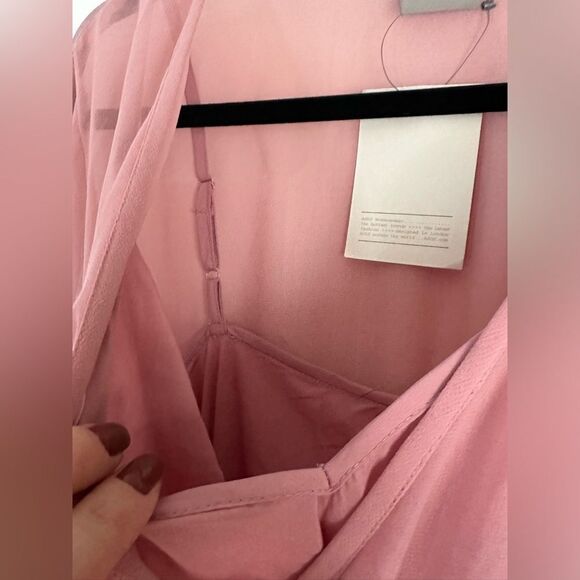 NWT ASOS DRESS SIZE 10 XL PINK MIDI WRAP V-neck long sleeve pleated - Picture 3 of 5